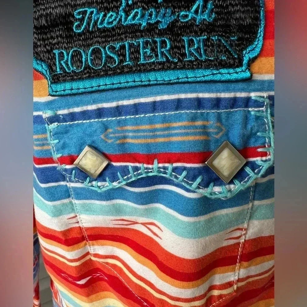 Panhandle Rough Stock Texas Striped Country Cowgirl Button Up Long Sleeve Sz L - Picture 11 of 14